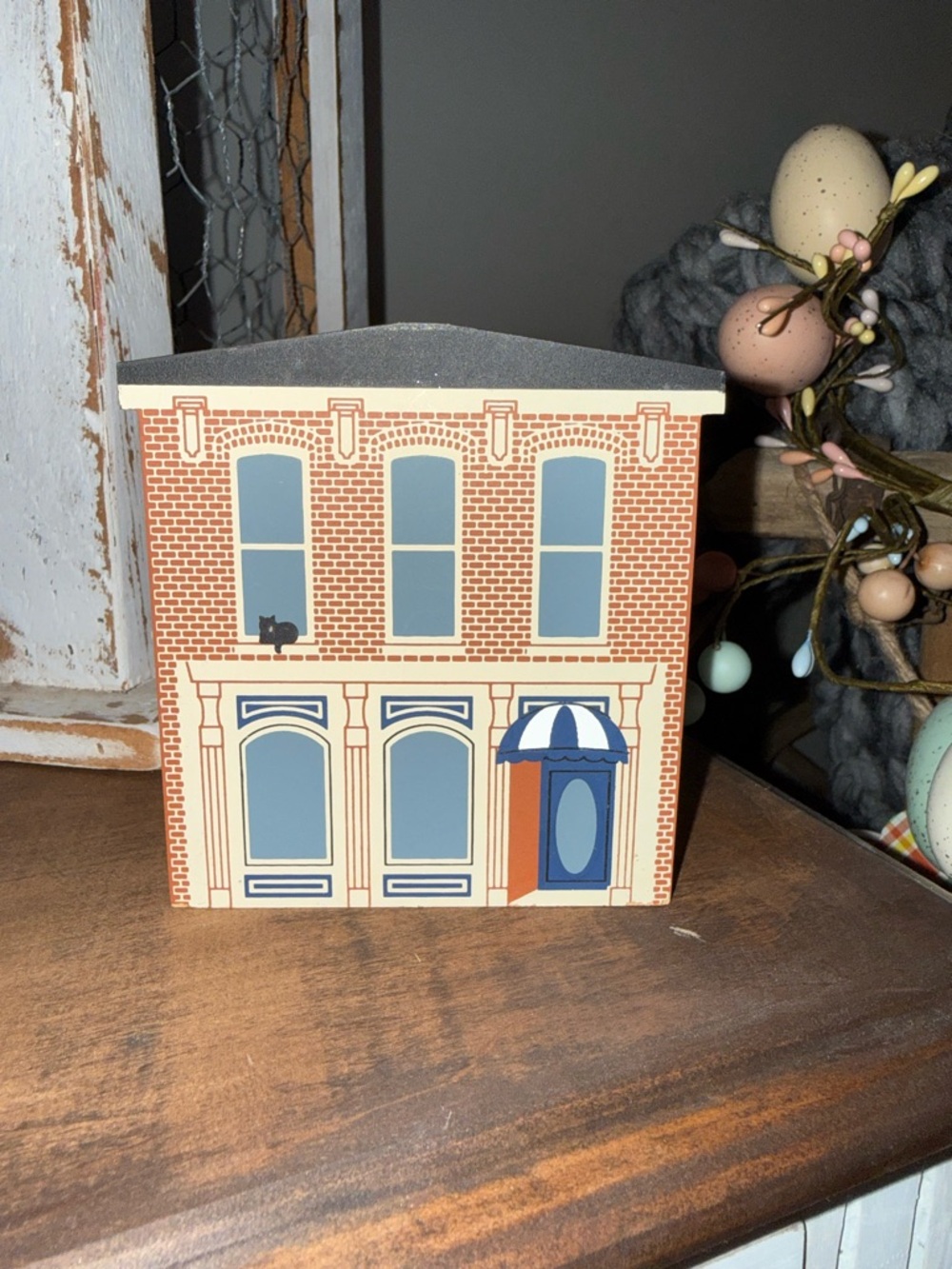 Longaberger Blue and Tan Brick Shopfront Wooden Accent